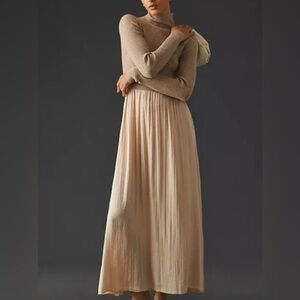 Anthropologie Thea Twofer Long-Sleeved Maxi Dress in beige